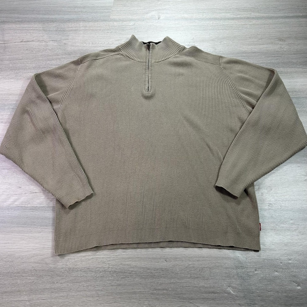 Levi's Red Tab Sweater Mens Extra Large‎ Beige Quarter Zip Mock Neck Ribbed Knit